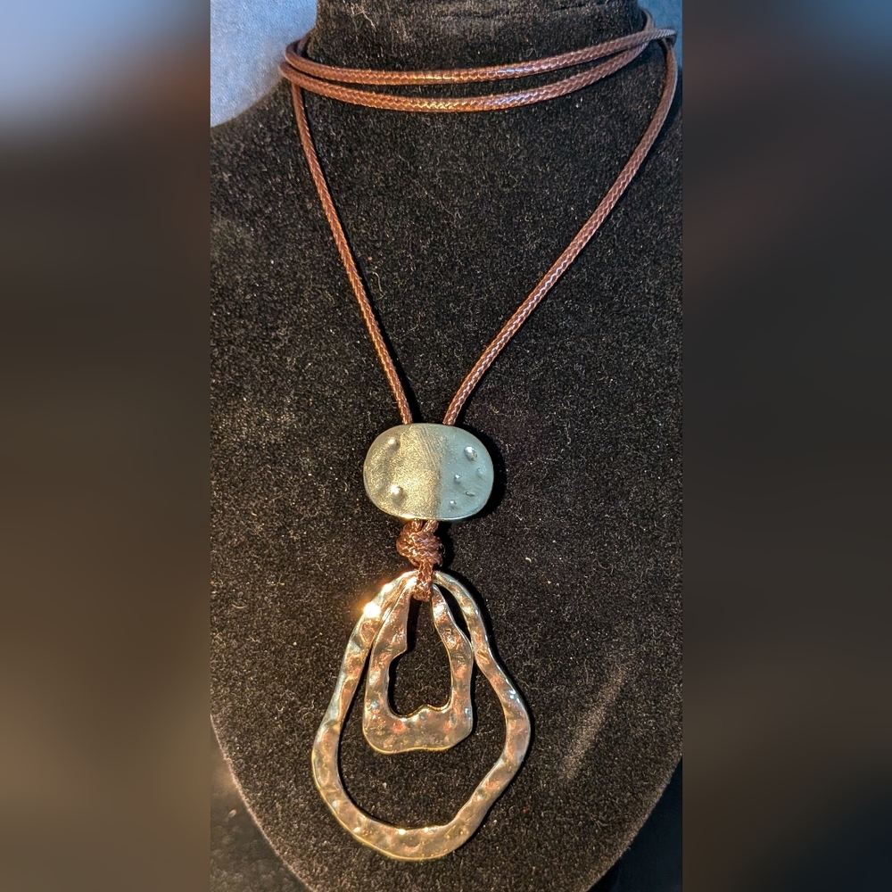 Elegant Gold and Brown Cord Pendant Necklace